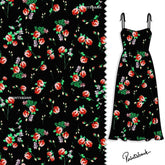 Black Pink Rose Bunches Floral Motif Material